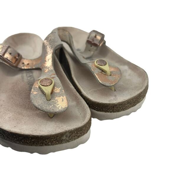 Birkenstock Gizeh Thongs Metallic Rose Leather Shoes Flip Flops Sandals Size 38 - Picture 1 of 12